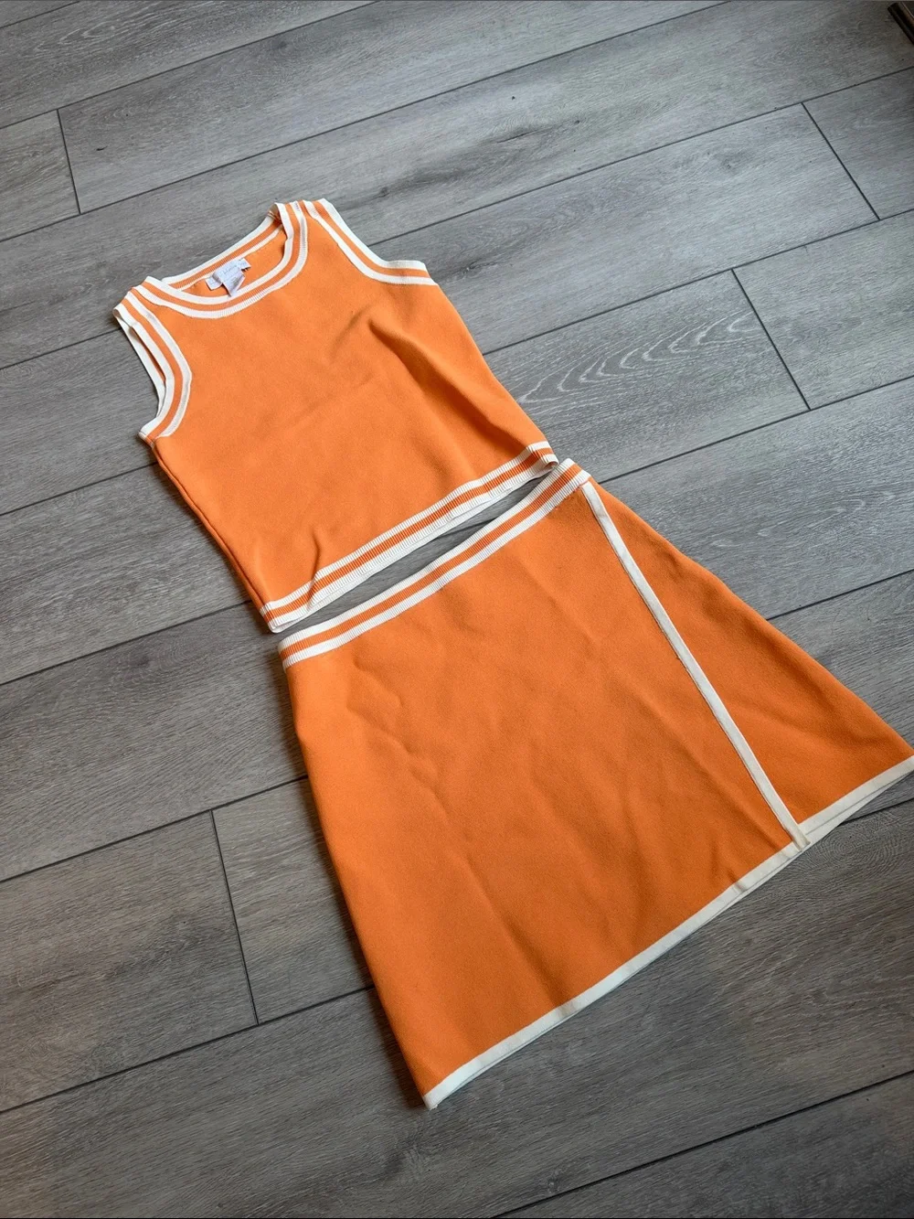House of Harlow 1960 Orange Crop Top & Mini Skirt Set with White Trim size small